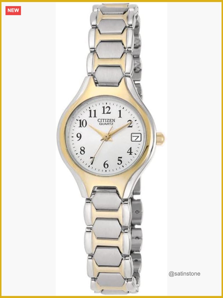 Ladies Quartz TwoTone Stainless Steel Bracelet Watch With White Dial